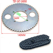 Load image into Gallery viewer, 47cc 49cc T8F Chain 136 Links and 38 54 74 Teeth Sprocket
